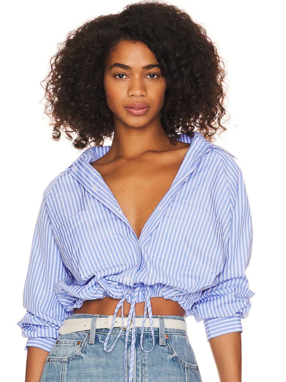 Cropped Adjustable Drawstring Button Up - Picture 1 of 5